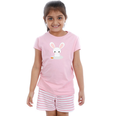 Pink Half sleeve Girls Pyjama- Bunny Rabit